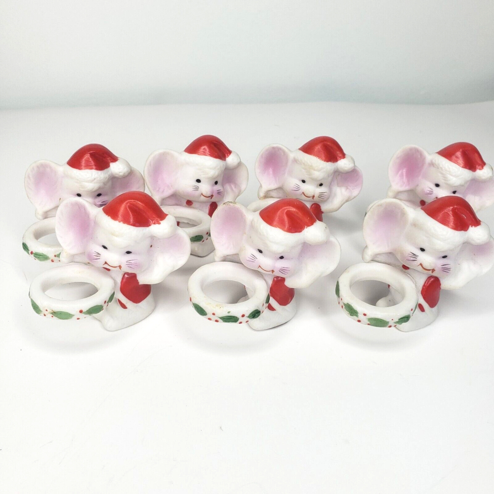 Vtg Set Mice Christmas Mouse CandleBuddy Hugger Climber Ceramic Beacon Hill Inc